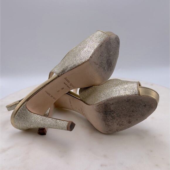 Kate Spade NY Gold Glitter Slingback Pumps 8 Open Toe Holiday Party Heels - Picture 7 of 11